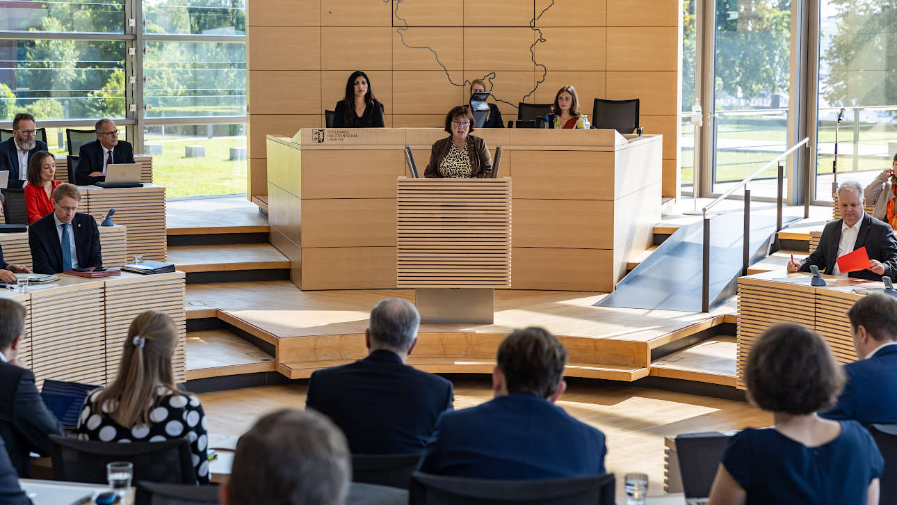 Landtagsvizepräsidentin Eka von Kalben erinnert vor dem Plenum an den 80. Jahrestag des gescheiterten Attentats auf Adolf Hitler