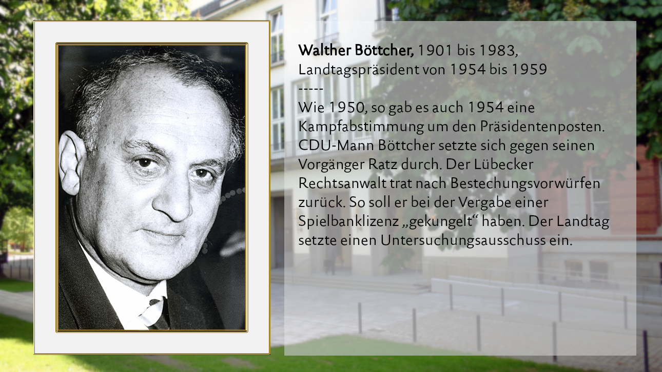 Walther Böttcher, 1901 bis 1983, Landtagspräsident von 1954 bis 1959